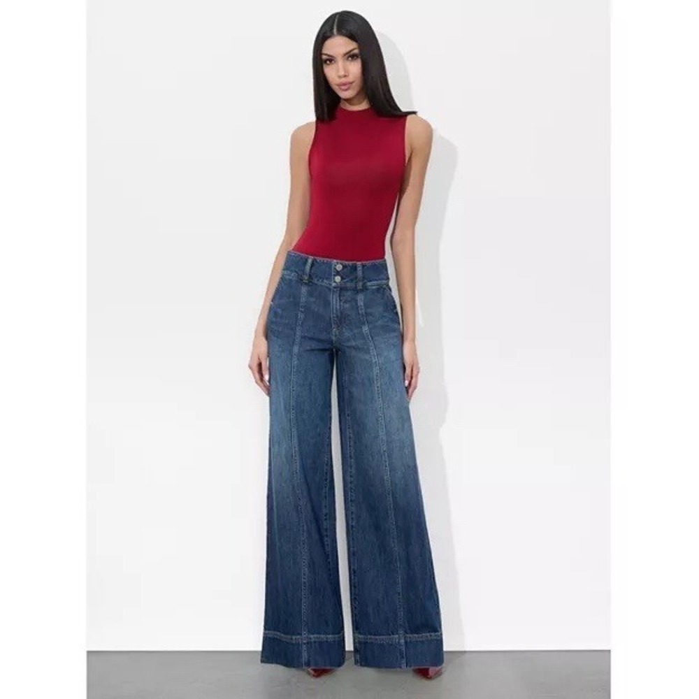 Alice + Olivia Mame High Rise Wide Leg Darby Vintage Blue Jeans Pants Size 32